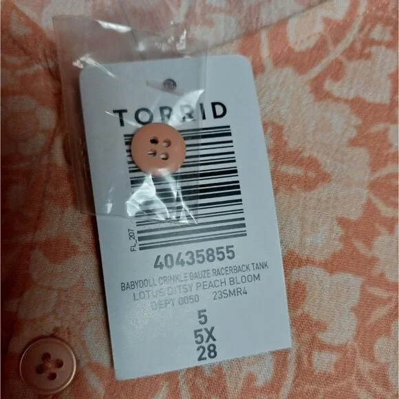 NWT Torrid Washable Crinkle Gauze Tank Peach Floral Adjustable Straps Sz 5X - Picture 8 of 13